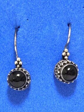 Southwestern Style Silver Filigree Drop Earrings w/Black Onyx Stones
